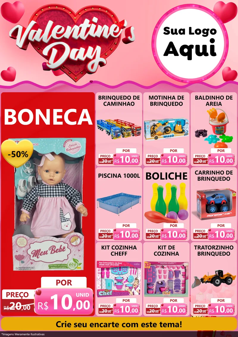 Modelo de Encarte para Encarte A4 Vertical com o tema Valentine's Day para Brinquedos