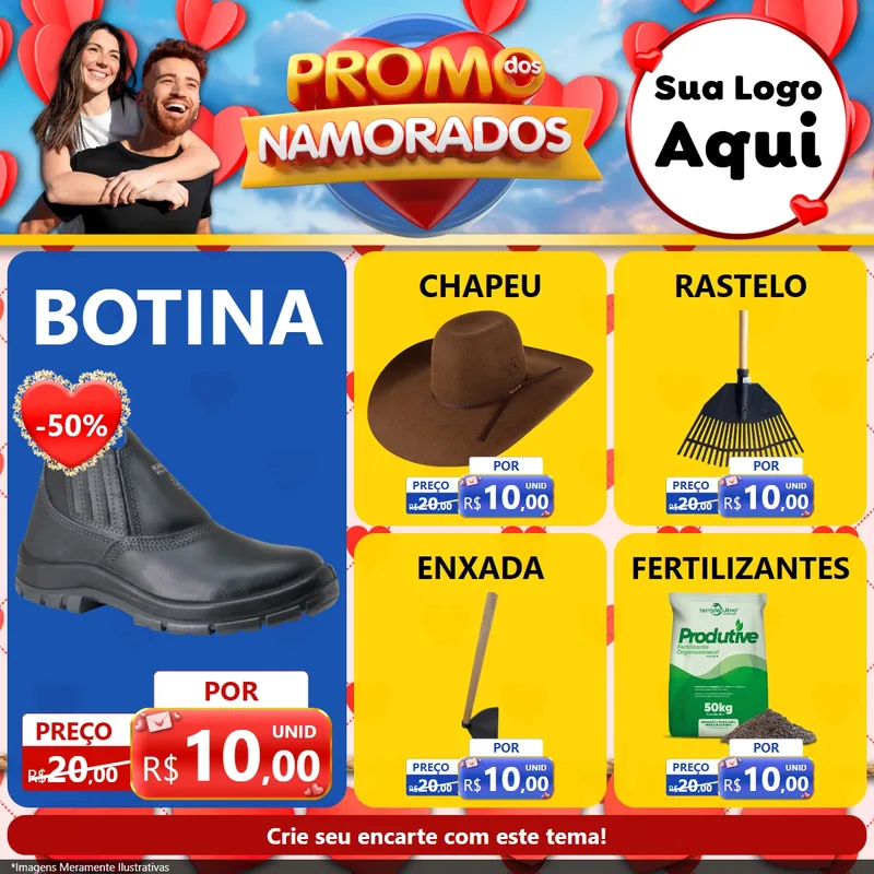Modelo de Rede Social para Feed Facebook com o tema Promo dos Namorados para Agropecuária
