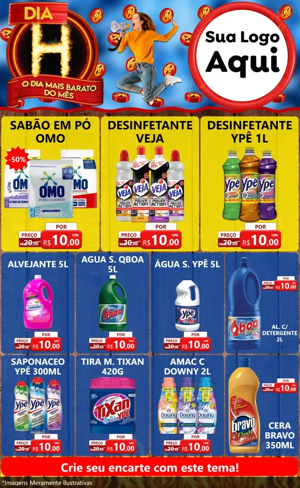 Modelo de Encarte para Encarte Grande com o tema Dia H - O Dia Mais Barato Do Mês para Produtos de Limpeza