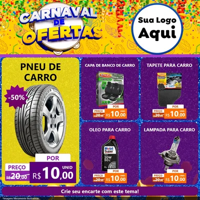Modelo de Rede Social para Feed Facebook com o tema Carnaval de Ofertas para Auto peças