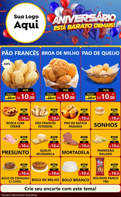 Modelo de Encarte para Encarte Grande com o tema Aniversário para Padaria
