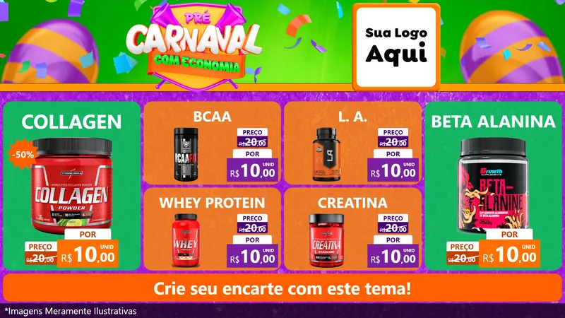 Modelo de TV para TV Horizontal com o tema Pré-Carnaval Com Economia para Suplementos alimentares