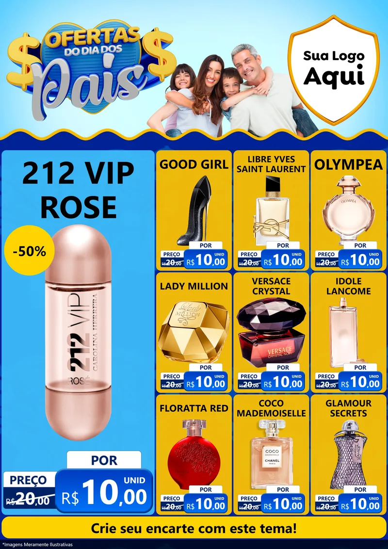 Modelo de Encarte para Encarte A4 Vertical com o tema Ofertas do Dia dos Pais para Perfumes