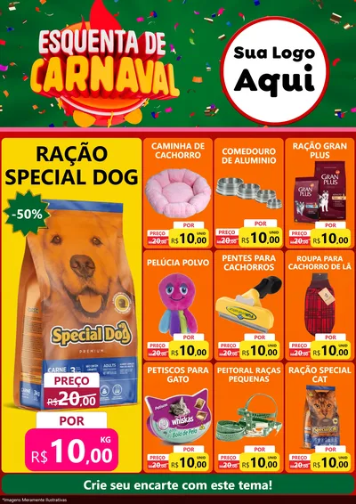 Modelo de Encarte para Encarte A4 Vertical com o tema Esquenta de Carnaval para Pet Shop
