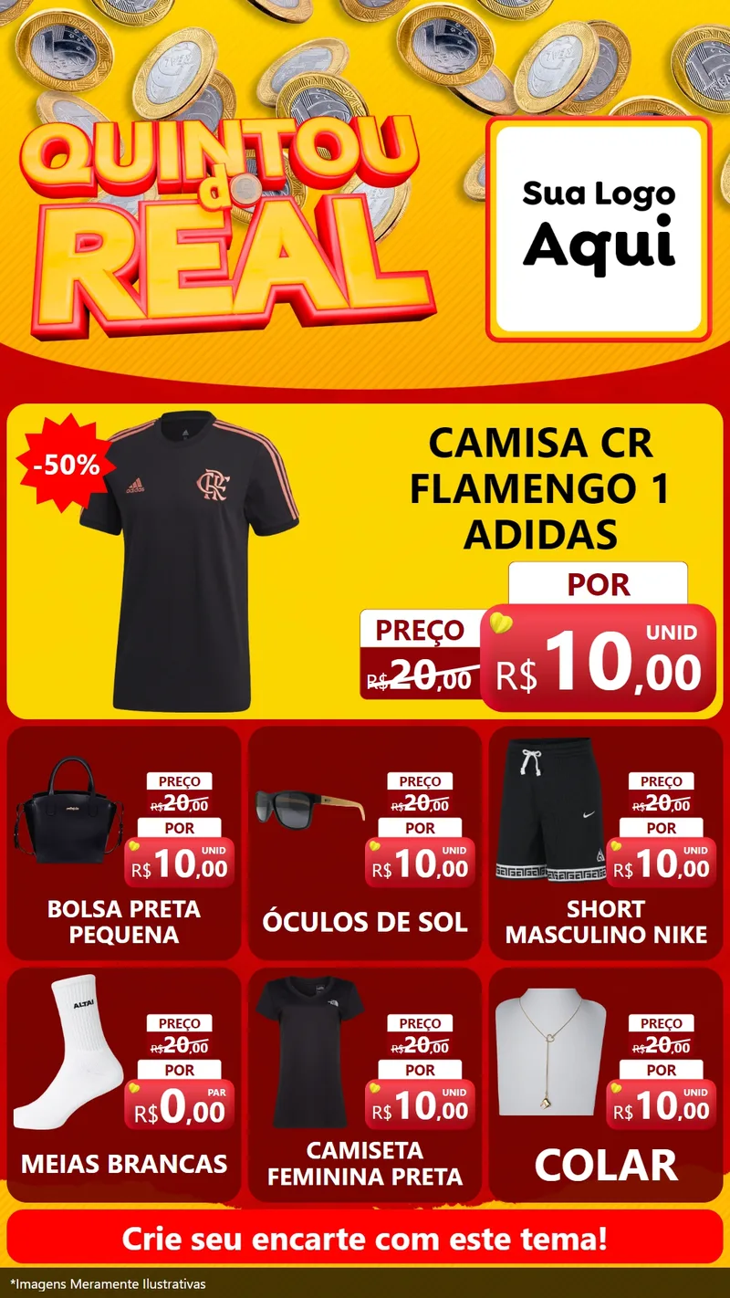 Modelo de Rede Social para Stories com o tema Quintou do Real para Roupas e acessórios