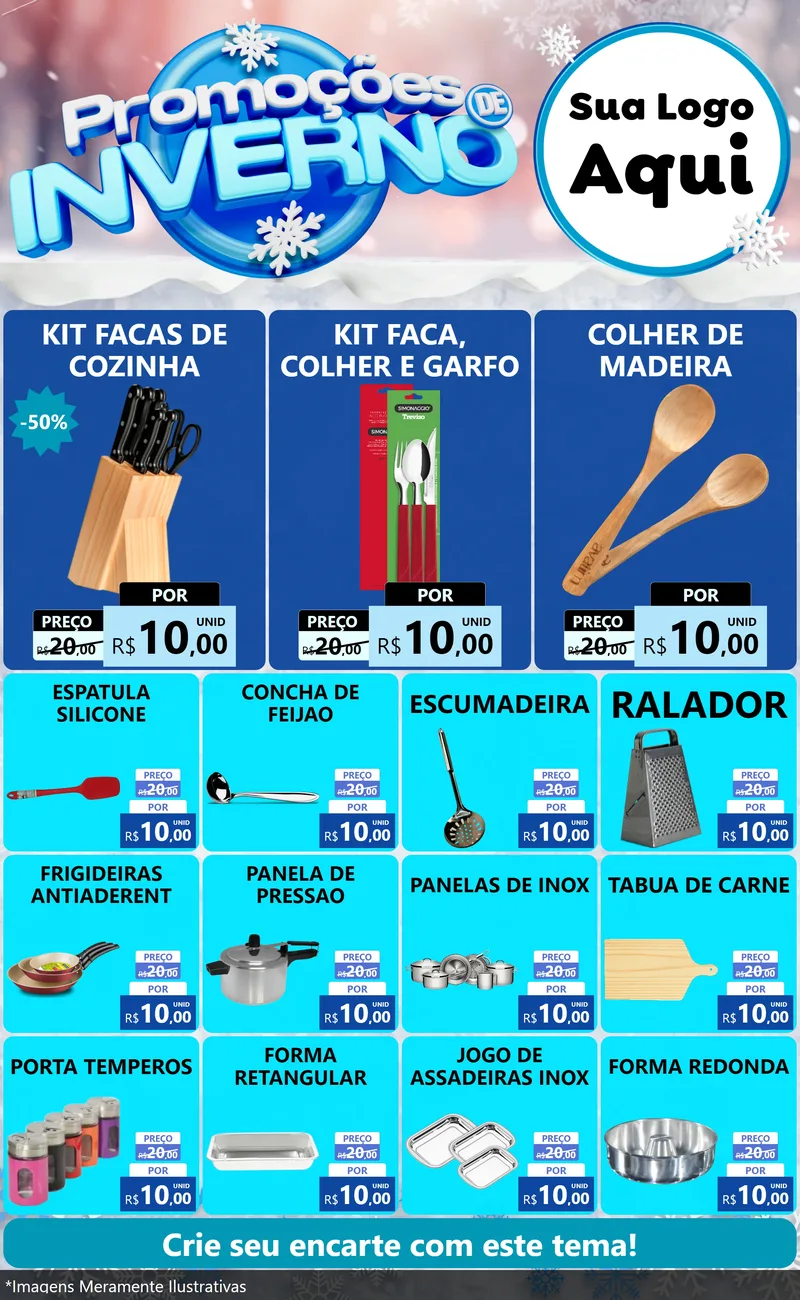 Modelo de Encarte para Encarte Grande com o tema Promoções de Inverno para Utilidades Domésticas