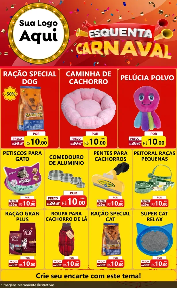 Modelo de Encarte para Encarte Grande com o tema Esquenta Carnaval para Pet Shop