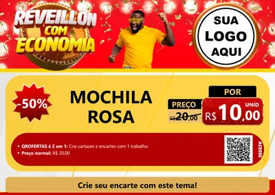 Modelo de Cartaz para Cartaz A4 Horizontal com o tema Réveillon com Economia para Papelaria