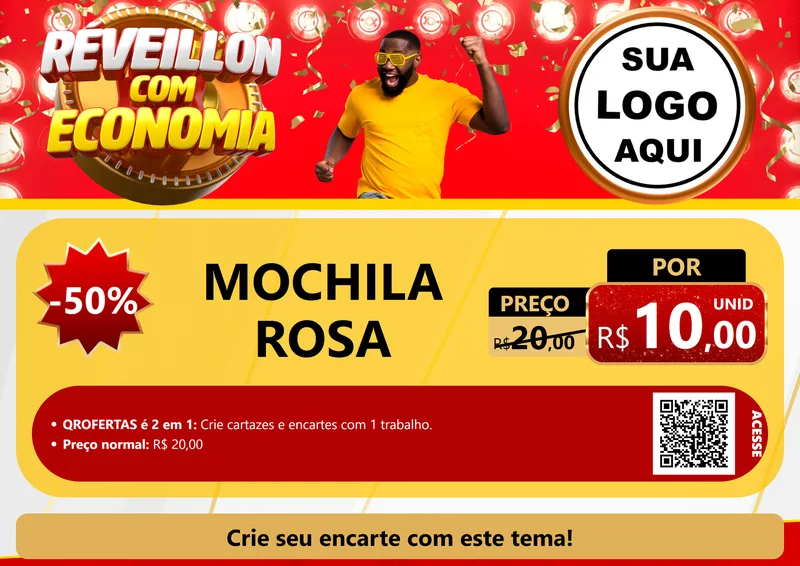 Modelo de Cartaz para Cartaz A4 Horizontal com o tema Réveillon com Economia para Papelaria