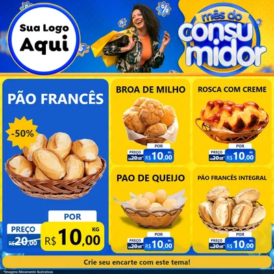 Modelo de Rede Social para Feed Facebook com o tema Mês do Consumidor para Padaria