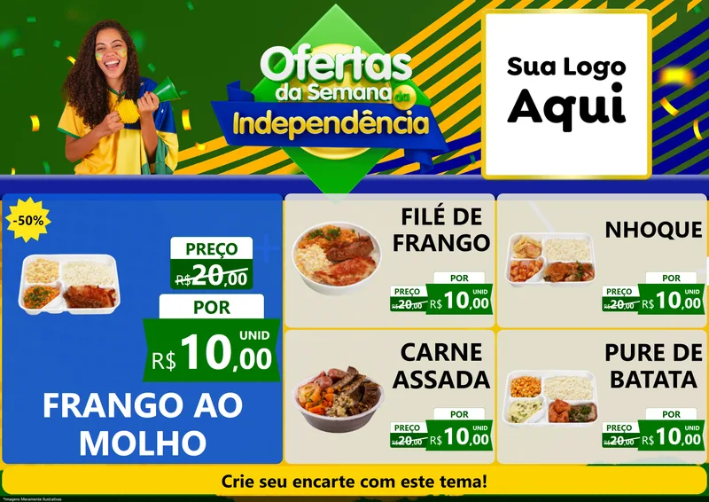 Modelo de Encarte para Encarte A4 Horizontal com o tema Ofertas da Semana da Independência para Restaurante