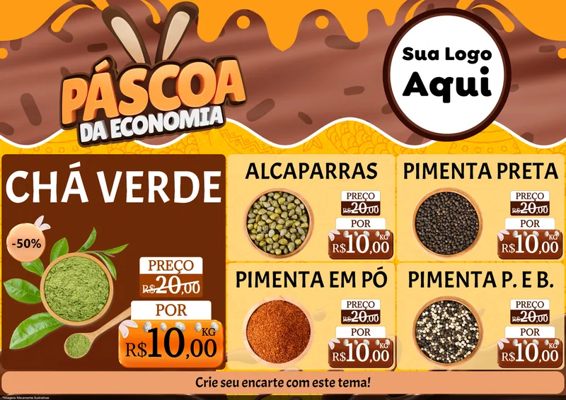 Modelo de Encarte para Encarte A4 Horizontal com o tema Páscoa da Economia para Produtos Naturais