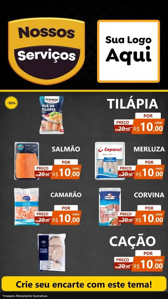 Modelo de TV para TV Vertical com o tema Nossos Serviços para Peixaria
