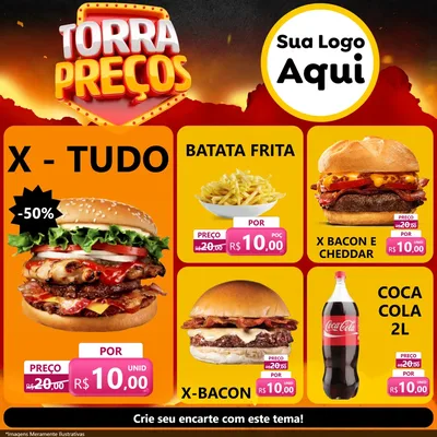Modelo de Rede Social para Feed Facebook com o tema Torra Preços para Hamburgueria