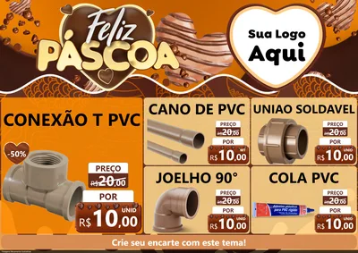 Modelo de Encarte para Encarte A4 Horizontal com o tema Feliz Páscoa para Tubos e conexões