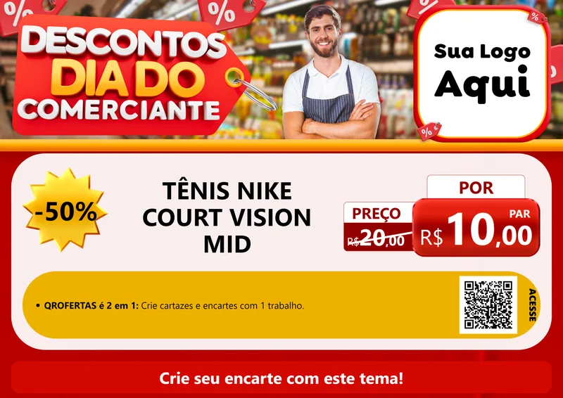 Modelo de Cartaz para Cartaz A4 Horizontal com o tema Descontos Dia do Comerciante para Calçados