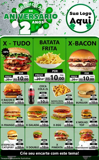 Modelo de Encarte para Encarte Grande com o tema Promoção de Aniversário - 2 Anos para Hamburgueria