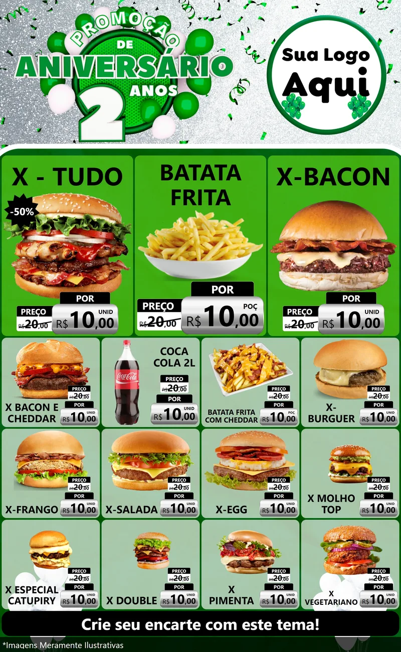 Modelo de Encarte para Encarte Grande com o tema Promoção de Aniversário - 2 Anos para Hamburgueria