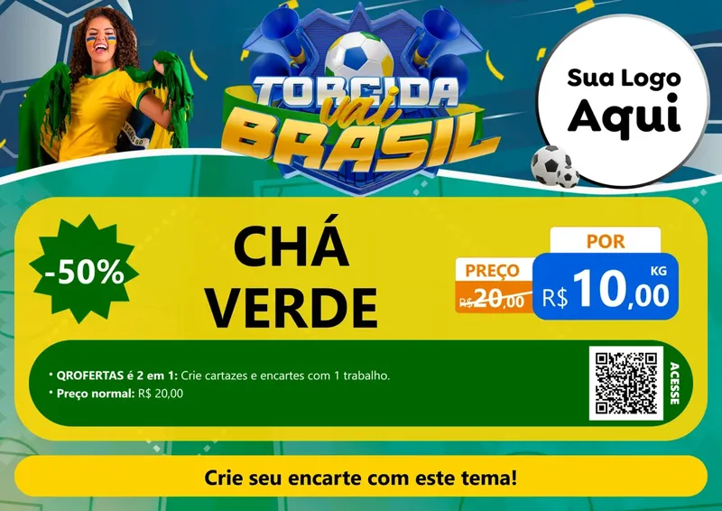 Modelo de Cartaz para Cartaz A4 Horizontal com o tema Torcida Vai Brasil - Copa para Produtos Naturais