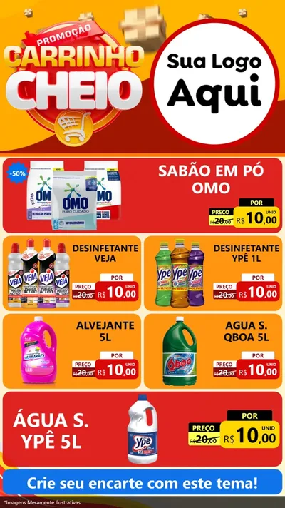 Modelo de TV para TV Vertical com o tema Promoção carrinho cheio para Produtos de Limpeza
