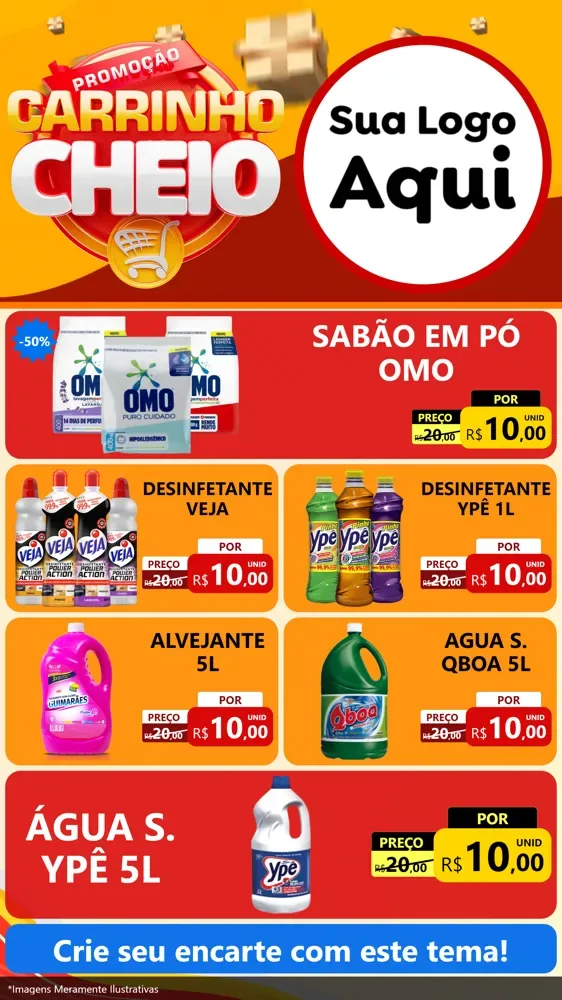 Modelo de TV para TV Vertical com o tema Promoção carrinho cheio para Produtos de Limpeza