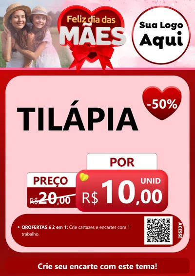 Modelo de Cartaz para Cartaz A4 Vertical com o tema Feliz Dia Das Mães para Peixaria