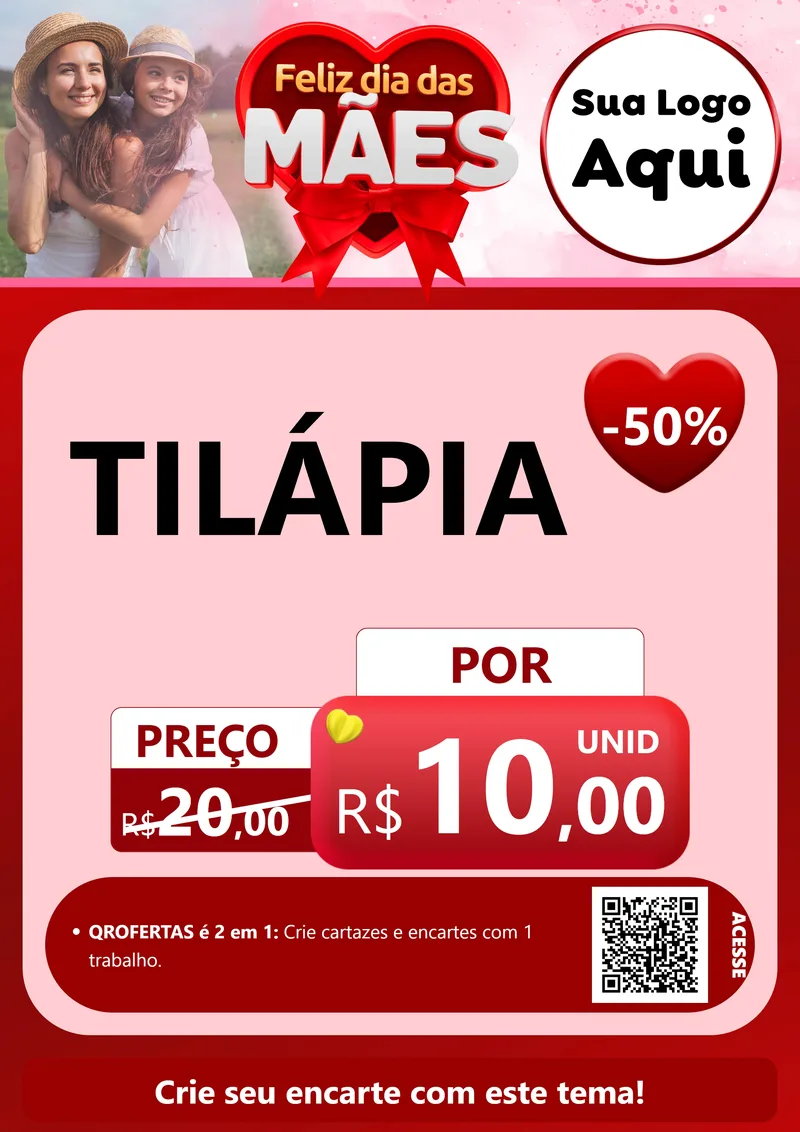 Modelo de Cartaz para Cartaz A4 Vertical com o tema Feliz Dia Das Mães para Peixaria