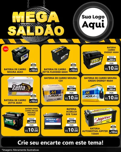 Modelo de Rede Social para Feed Instagram com o tema Mega Saldão para Baterias Elétricas