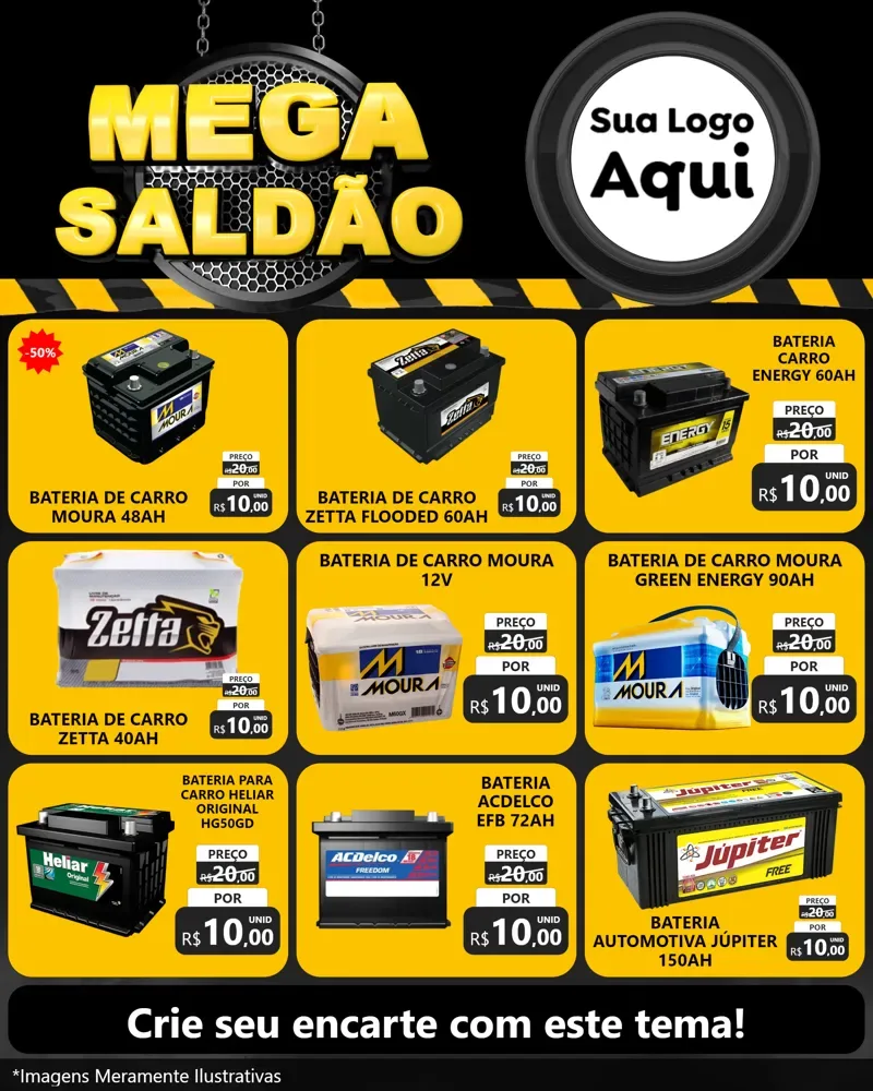 Modelo de Rede Social para Feed Instagram com o tema Mega Saldão para Baterias Elétricas