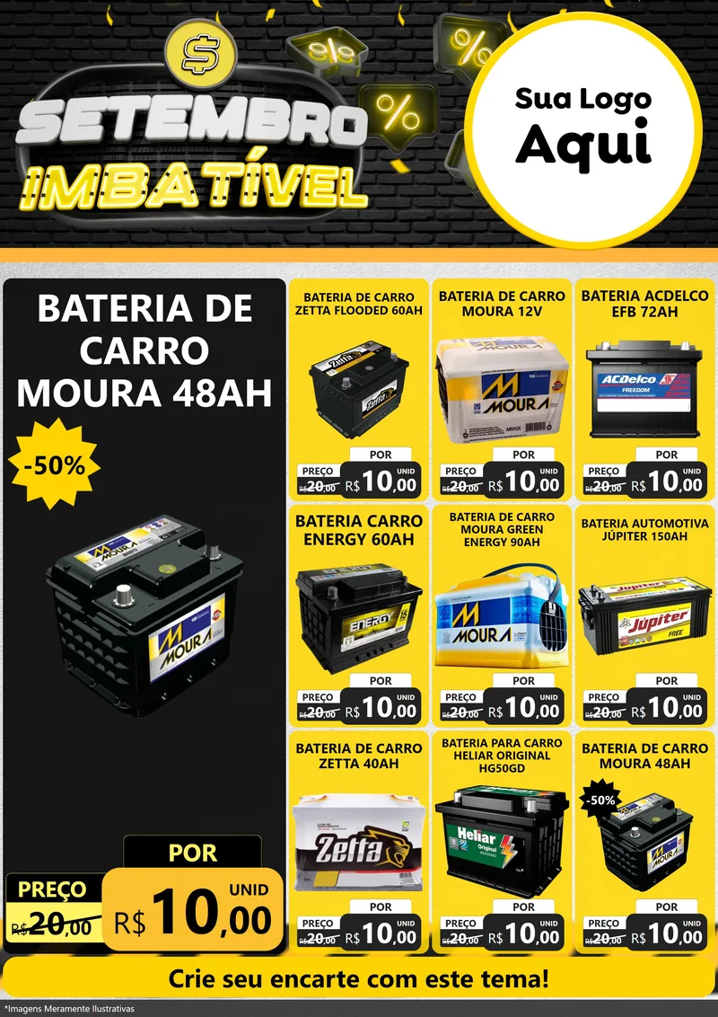 Modelo de Encarte para Encarte A4 Vertical com o tema Setembro Imbatível para Baterias Elétricas