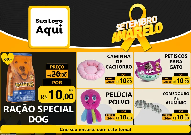 Modelo de Encarte para Encarte A4 Horizontal com o tema Setembro Amarelo para Pet Shop