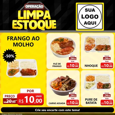 Modelo de Rede Social para Feed Facebook com o tema Operação Limpa Estoque para Restaurante