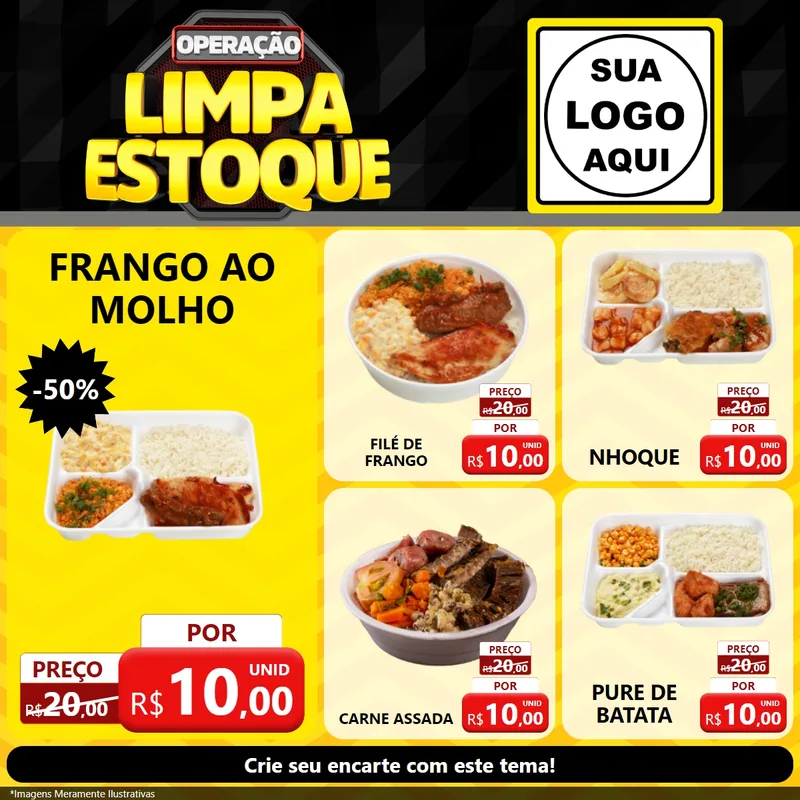 Modelo de Rede Social para Feed Facebook com o tema Operação Limpa Estoque para Restaurante