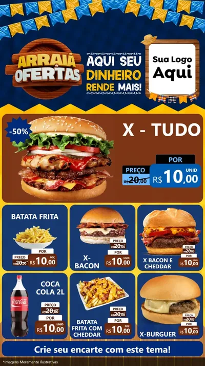 Modelo de Rede Social para Stories com o tema Arraiá de Ofertas - Junina para Hamburgueria