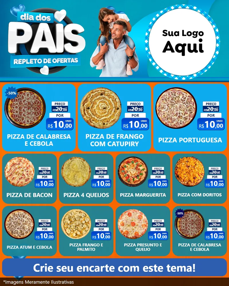 Modelo de Rede Social para Feed Instagram com o tema Dia Dos Pais Repleto de Ofertas para Pizzaria