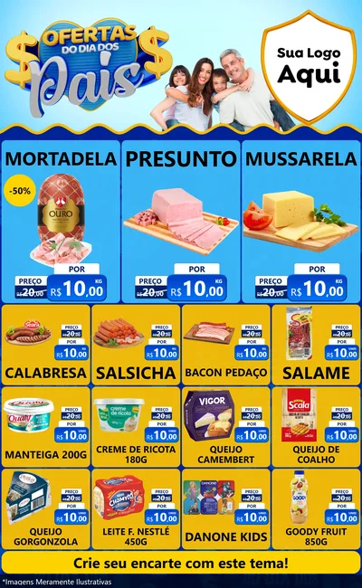 Modelo de Encarte para Encarte Grande com o tema Ofertas do Dia dos Pais para Frios e Laticínios