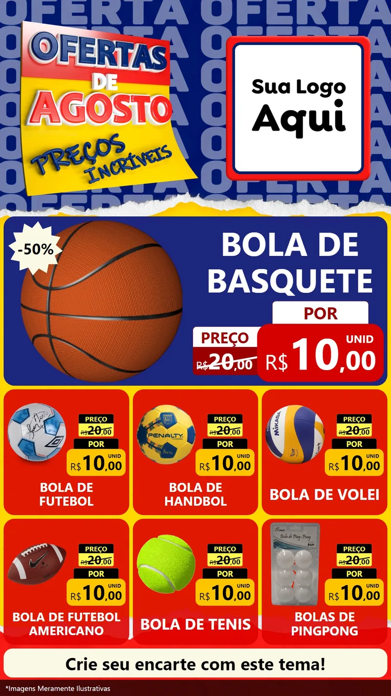 Modelo de Rede Social para Stories com o tema Ofertas de Agosto - Preços Incríveis para Artigos Esportivos