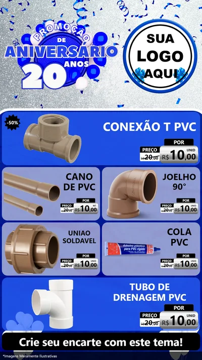 Modelo de TV para TV Vertical com o tema Promoção de Aniversário - 20 Anos para Tubos e conexões