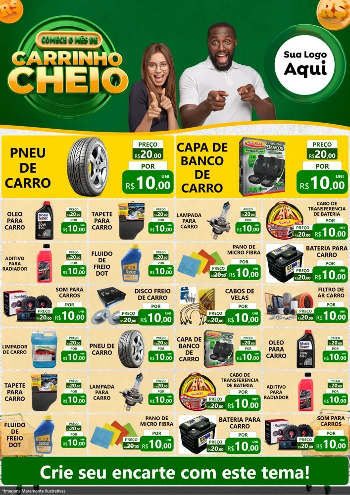 Modelo de Encarte para Encarte A4 Vertical com o tema Carrinho Cheio para Auto peças
