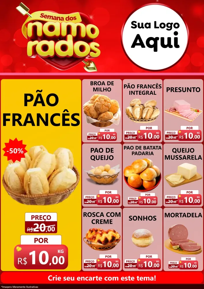 Modelo de Encarte para Encarte A4 Vertical com o tema Semana dos namorados para Padaria