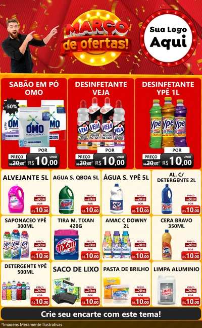 Modelo de Encarte para Encarte Grande com o tema Março de Ofertas! para Produtos de Limpeza