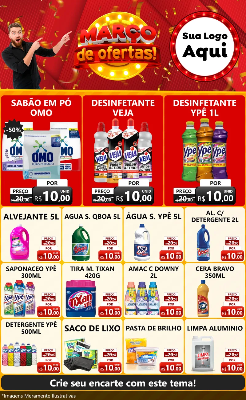 Modelo de Encarte para Encarte Grande com o tema Março de Ofertas! para Produtos de Limpeza