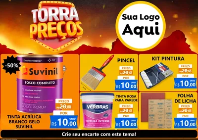 Modelo de Encarte para Encarte A4 Horizontal com o tema Torra Preços para Tintas e Ferramentas