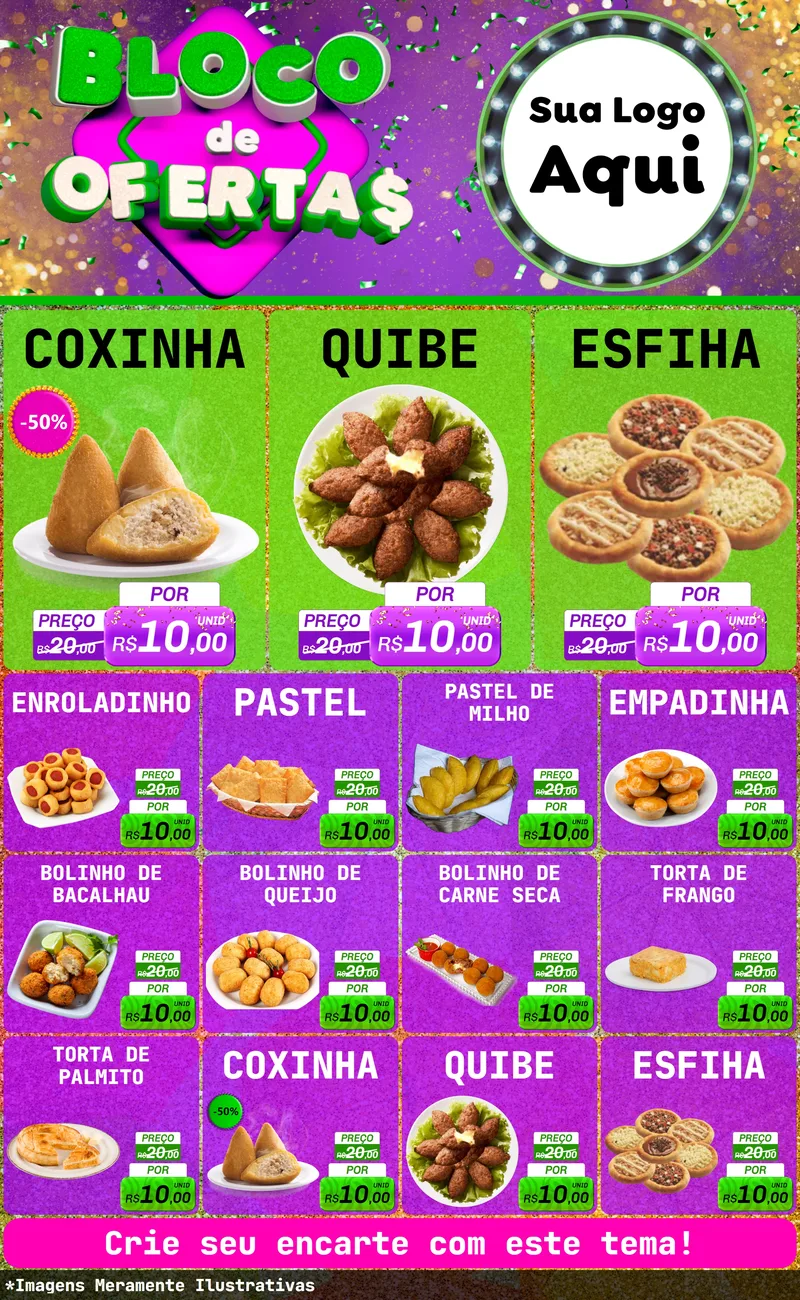 Modelo de Encarte para Encarte Grande com o tema Bloco de Ofertas para Salgadaria