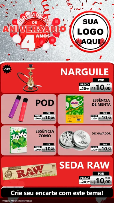 Modelo de TV para TV Vertical com o tema Promoção de Aniversário - 4 Anos para Tabacaria