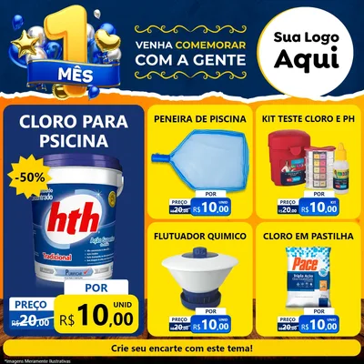 Modelo de Rede Social para Feed Facebook com o tema Um Mês de Aniversário para Produtos para Piscina