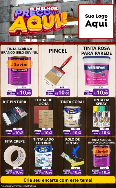 Modelo de Encarte para Encarte Grande com o tema O Melhor Preço Está Aqui - Construção para Tintas e Ferramentas