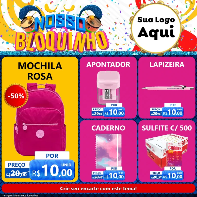 Modelo de Rede Social para Feed Facebook com o tema Nosso Bloquinho para Papelaria