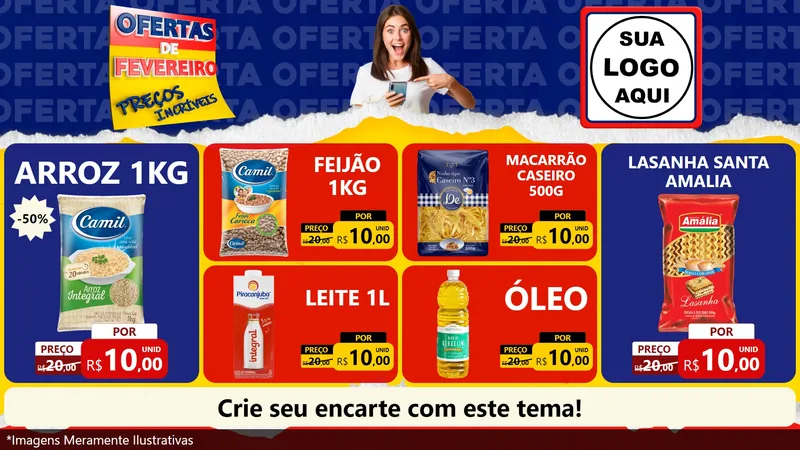 Modelo de TV para TV Horizontal com o tema Ofertas de Fevereiro - Preços Incríveis para Supermercado