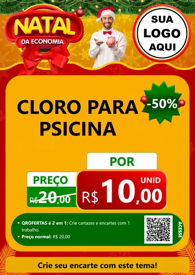Modelo de Cartaz para Cartaz A4 Vertical com o tema Natal da Economia para Produtos para Piscina